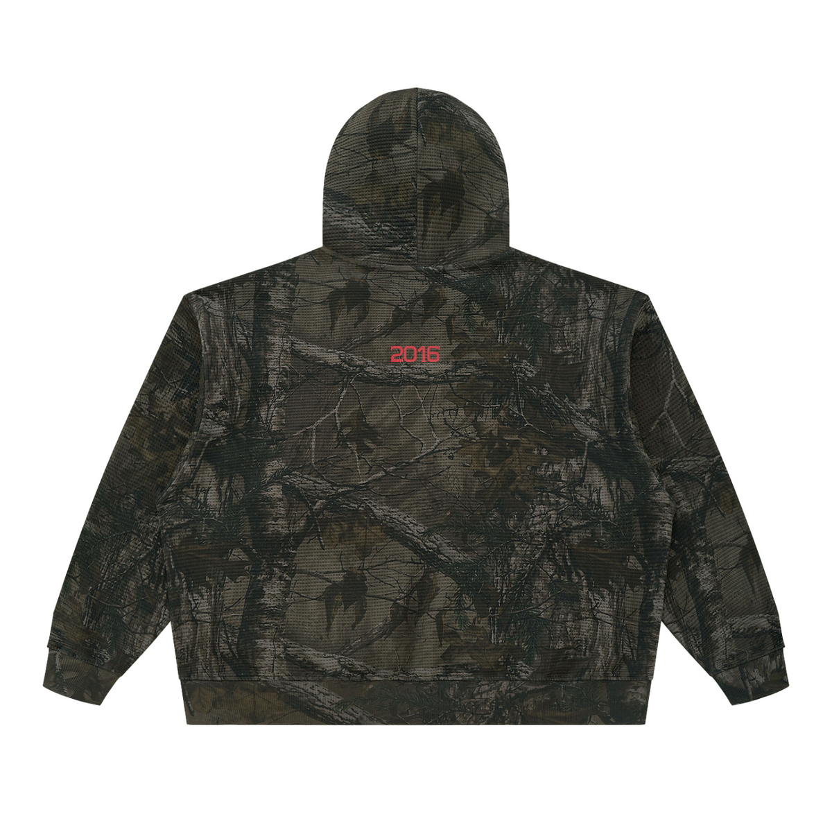 est waffle tree camo boxy hoodie