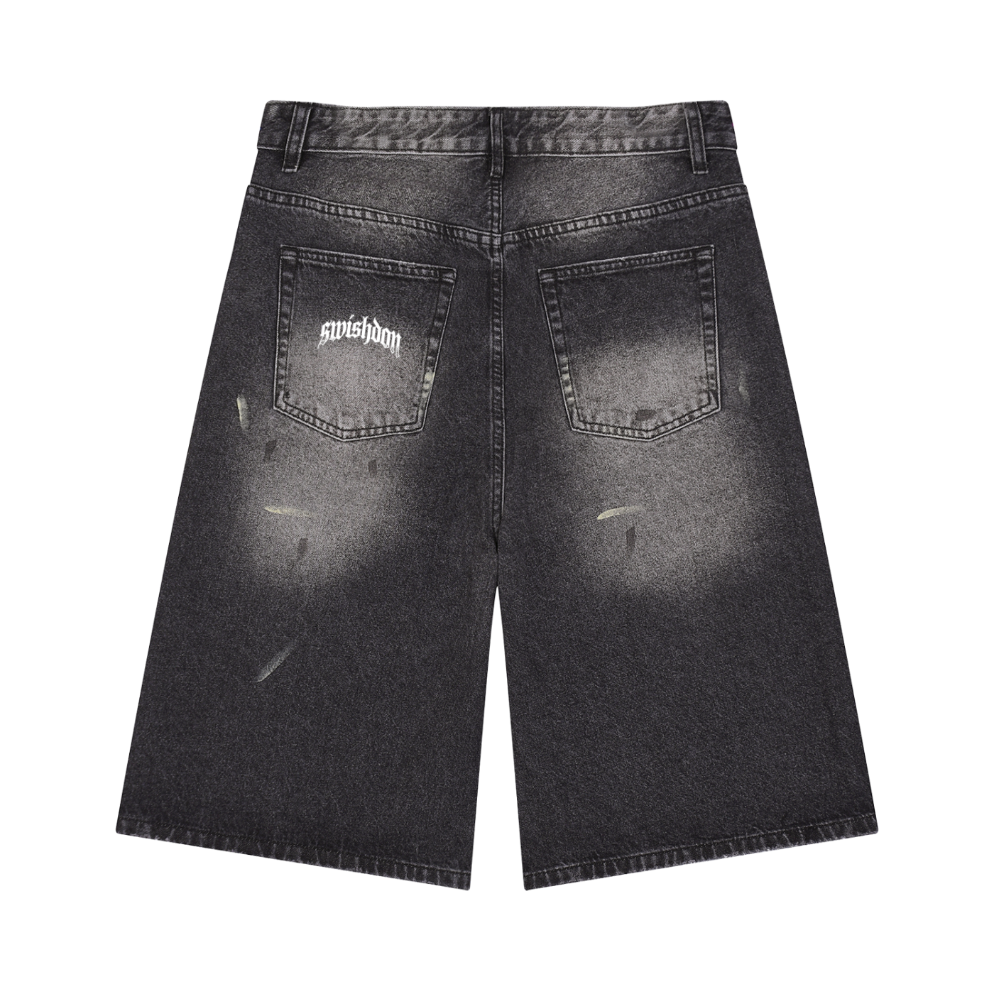 vintage wash wide leg denim shorts