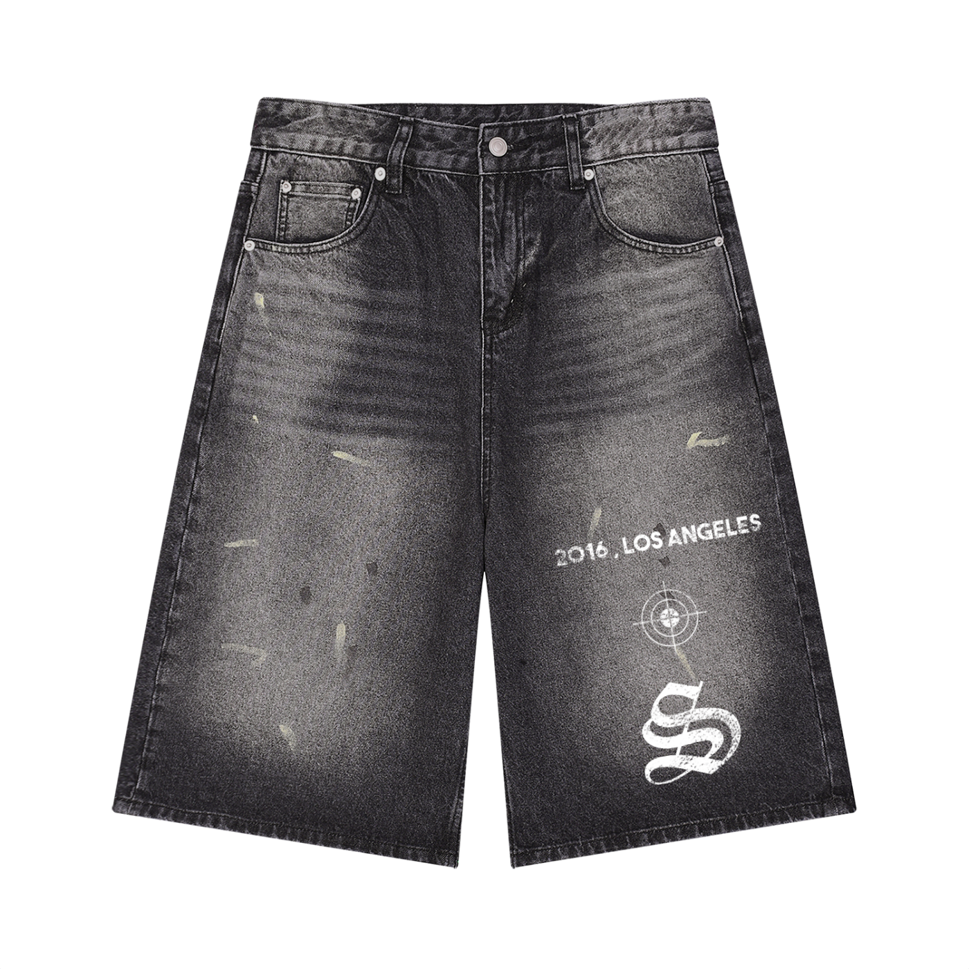 vintage wash wide leg denim shorts