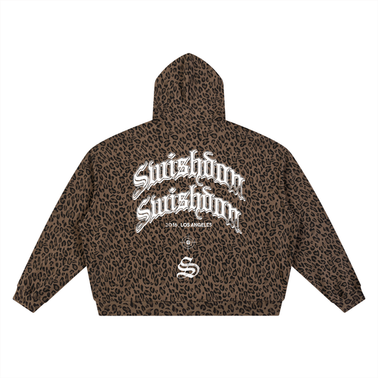 la leopard print waffle full zip hoodie