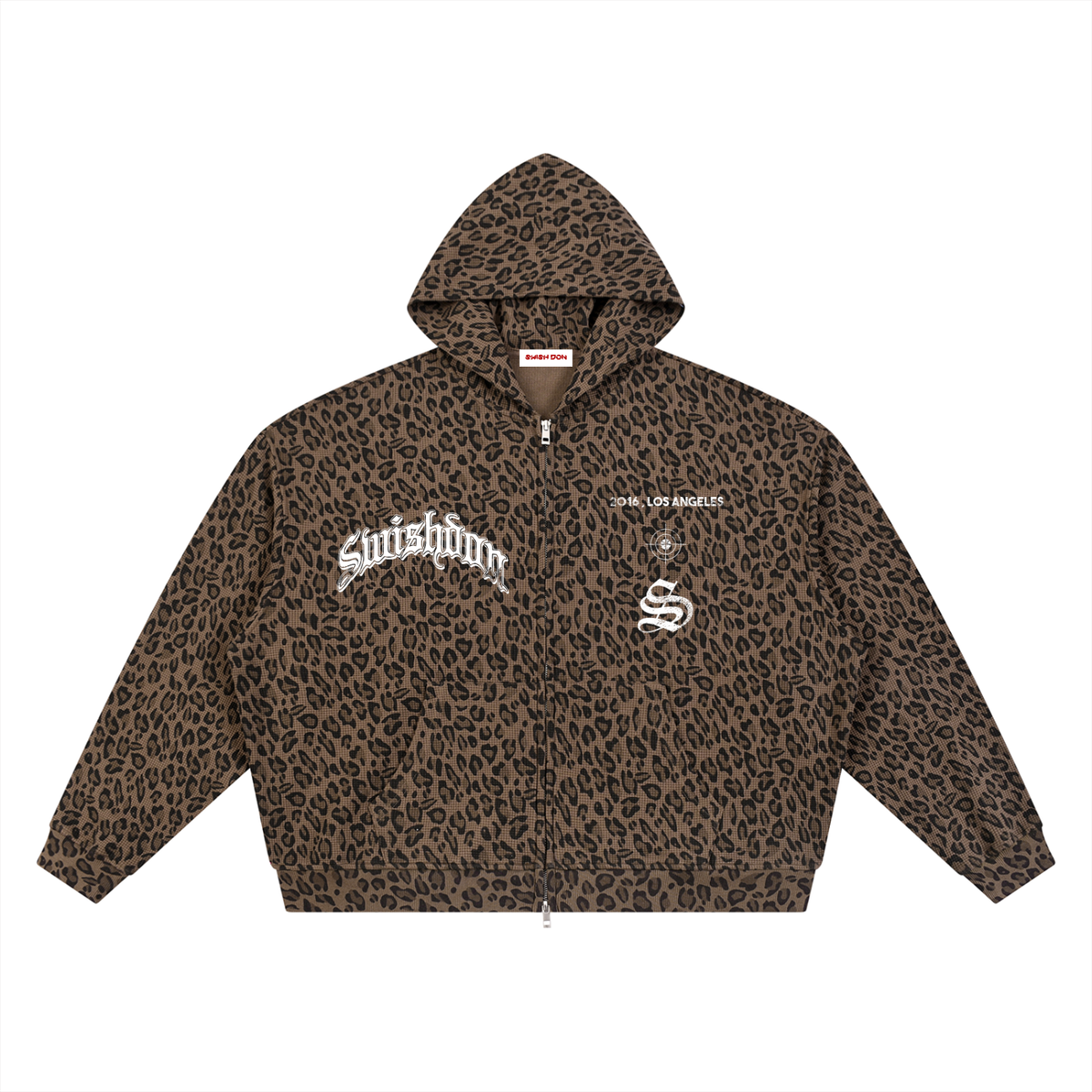 la leopard print waffle full zip hoodie
